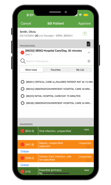 Genesis mobile view for automated medical coding and AI charge capture